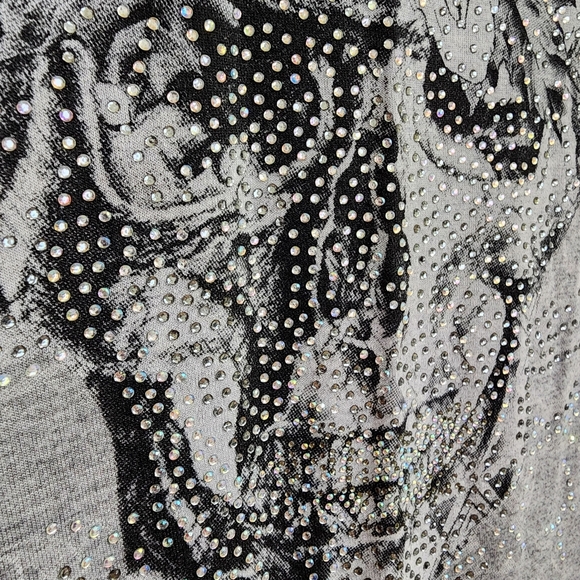 Vocal Gray Women's Rhinestone Bling Skull Floral Long Sleeve Medium Made in USA - Picture 7 of 14